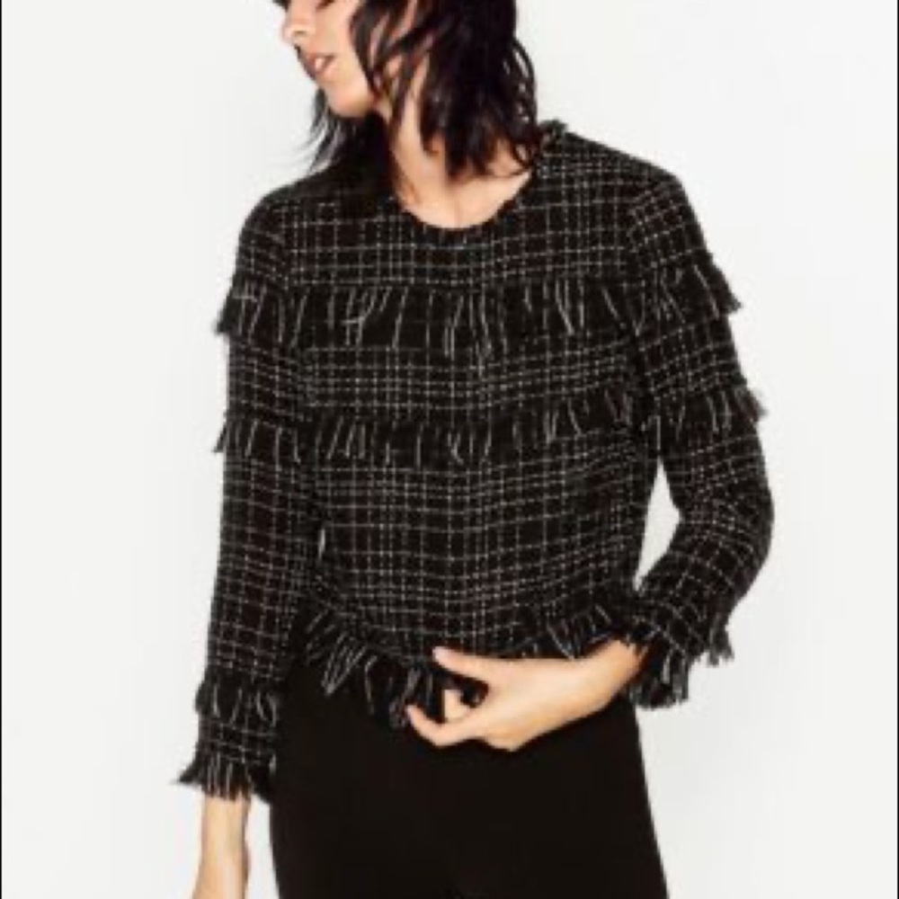 Nwt✨ Zara black and white tweed top sz xs